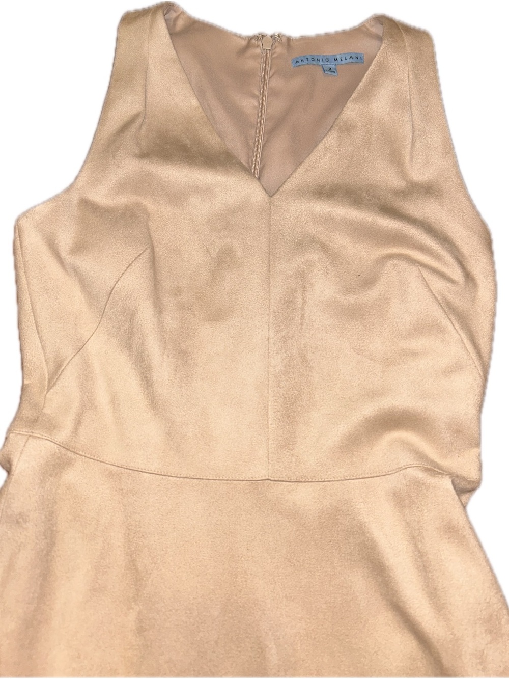 NWT ANTONIO MELANI Quint Faux Suede Sleeveless Aline Nude Blush Midi Dress 2 - Picture 9 of 15